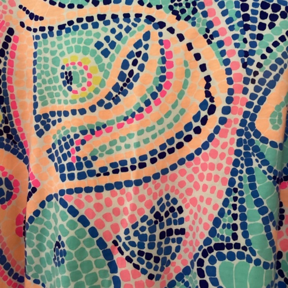 Lilly Pulitzer Edna Swing Dress Tile Wave Reduced Multi Asymmetrical Hem 3/4 Slv - Picture 6 of 13